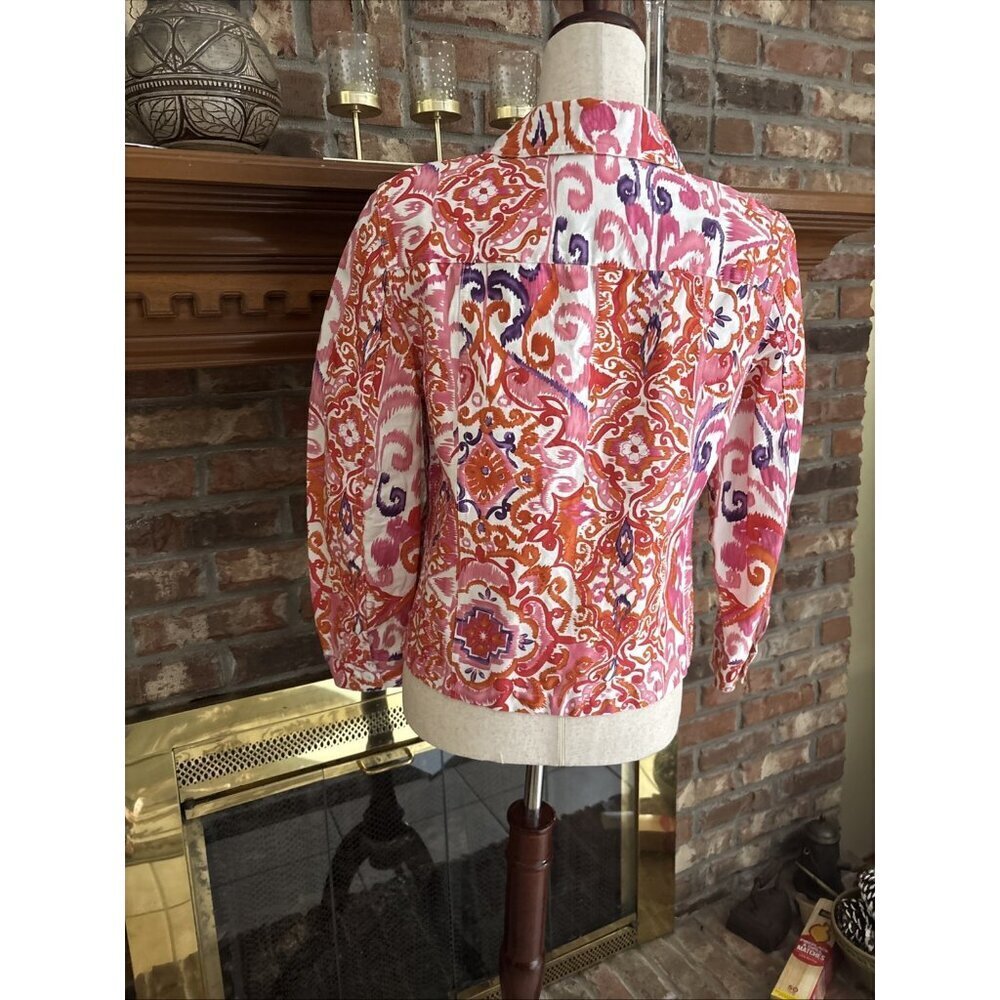 Coldwater Creek Orange & Pink Cotton Jacket Size Petite Medium Spring Paisley - Picture 3 of 8